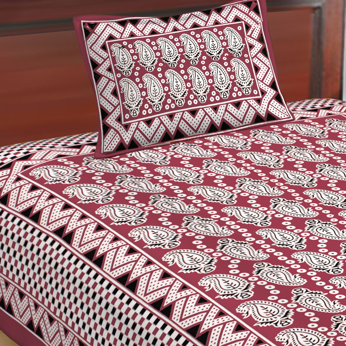 Jaipuri Prints Cotton Single Bedsheet with 1 pillow cover