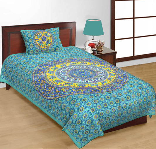 Jaipuri Prints Cotton Single Bedsheet with 1 pillow cover
