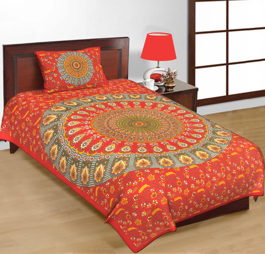 Jaipuri Prints Cotton Single Bedsheet with 1 pillow cover