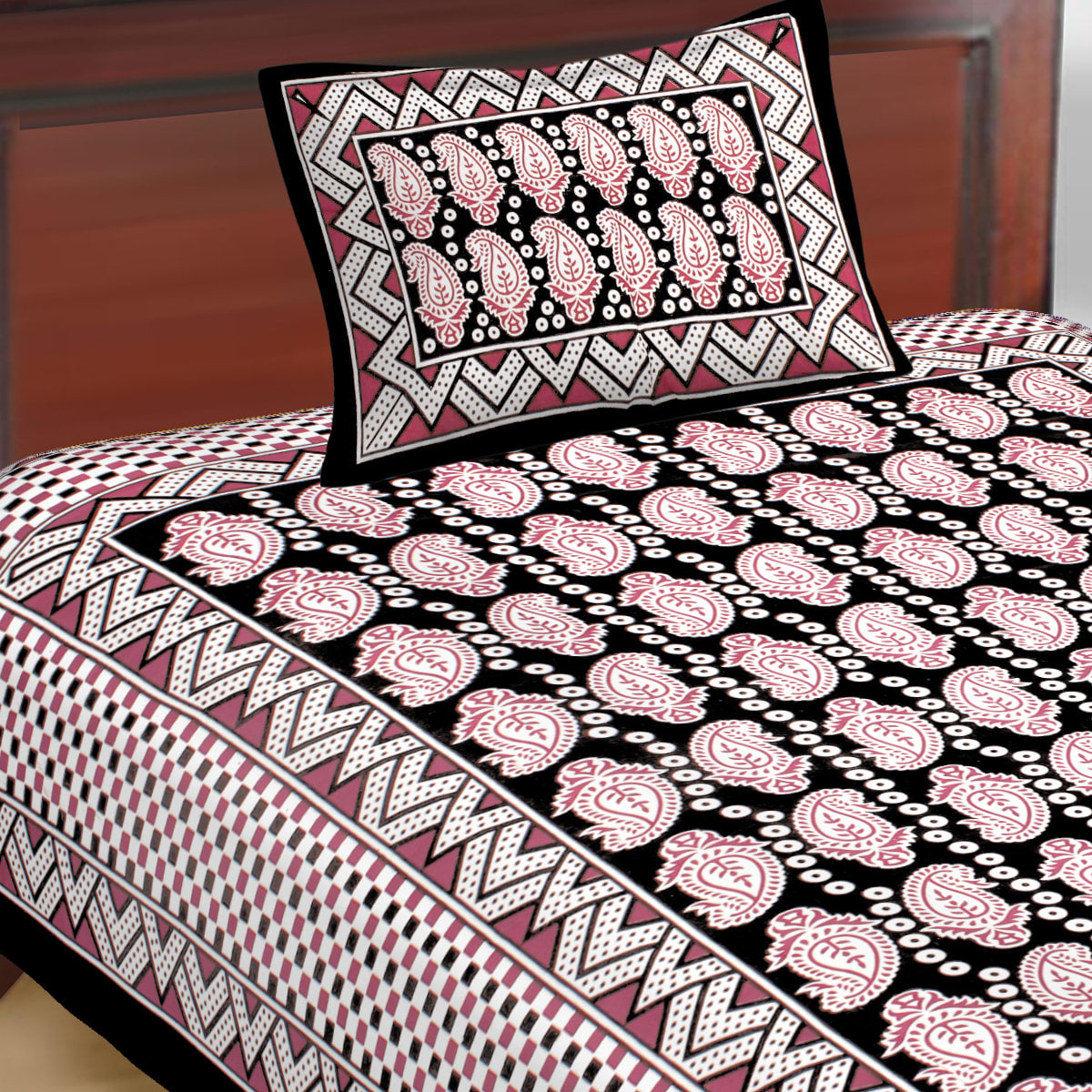 Jaipuri Prints Cotton Single Bedsheet with 1 pillow cover