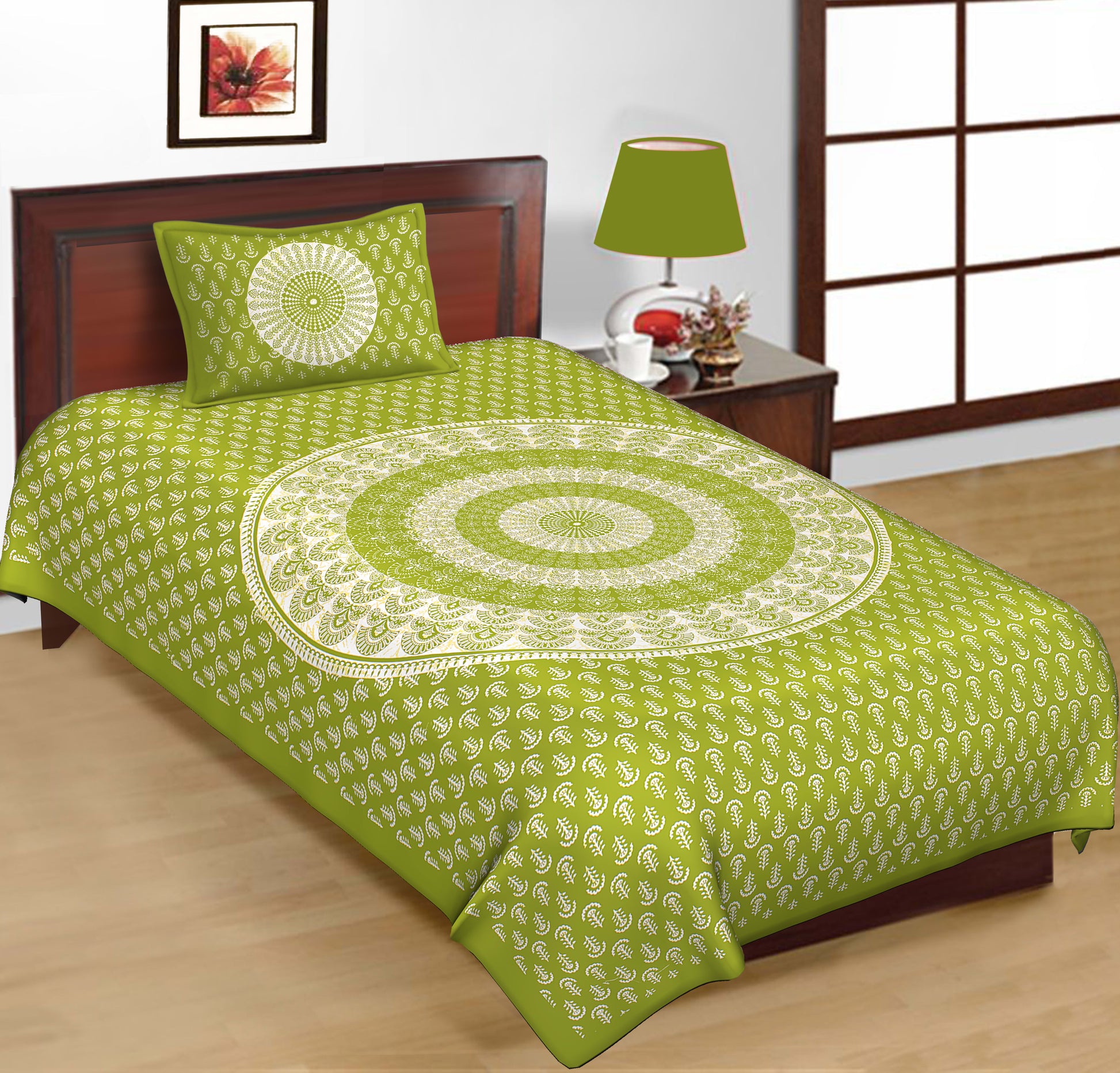 Jaipuri Prints Cotton Single Bedsheet with 1 pillow cover