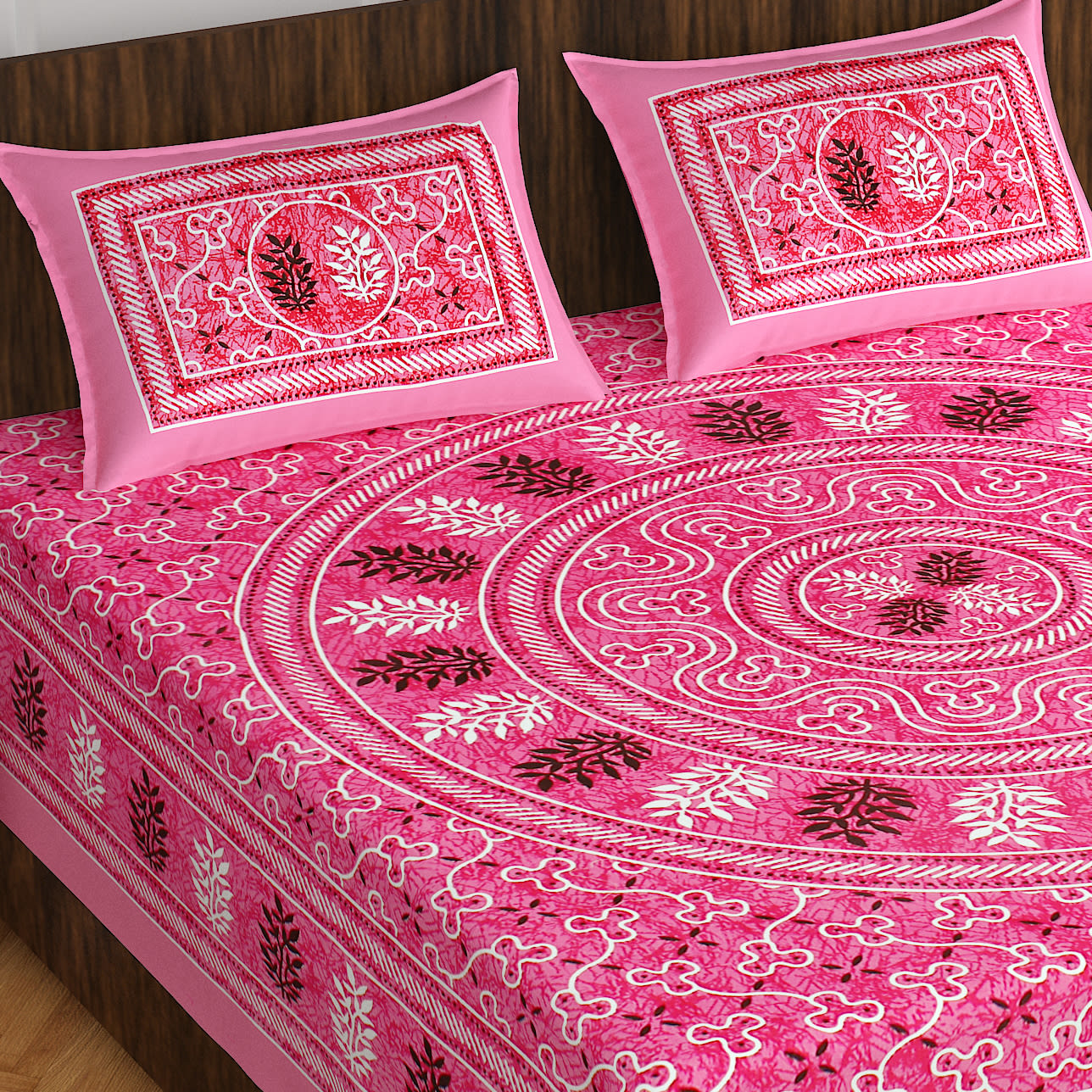 Jaipuri Traditional Double Bed Bedsheet with 2 Pillow Covers