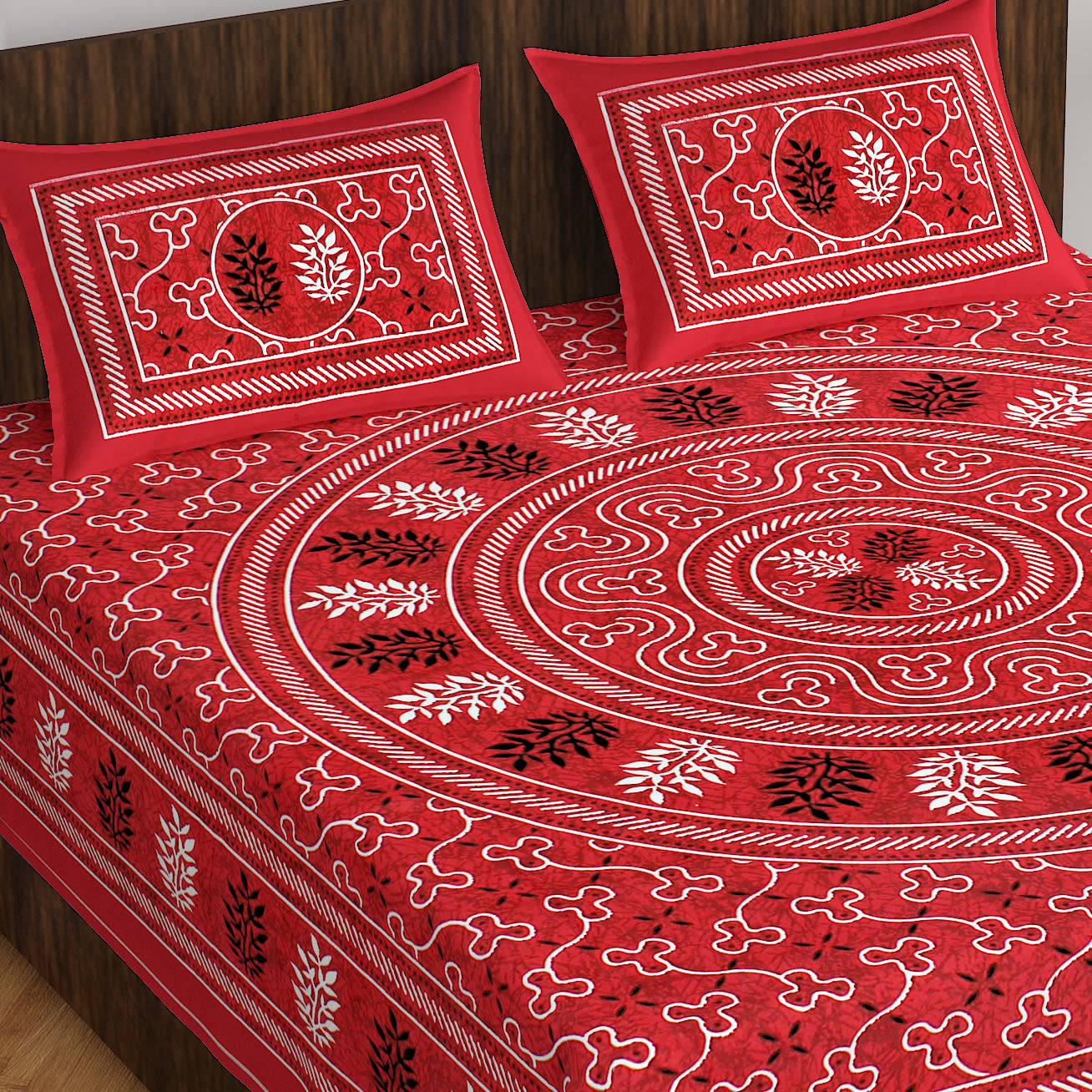 Jaipuri Traditional Double Bed Bedsheet with 2 Pillow Covers