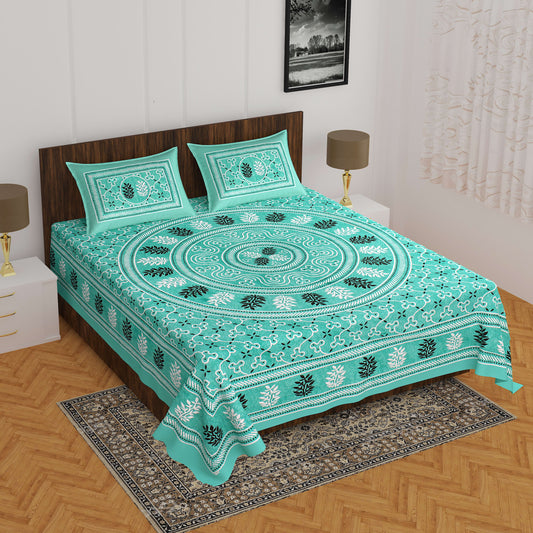 Jaipuri Traditional Double Bed Bedsheet with 2 Pillow Covers
