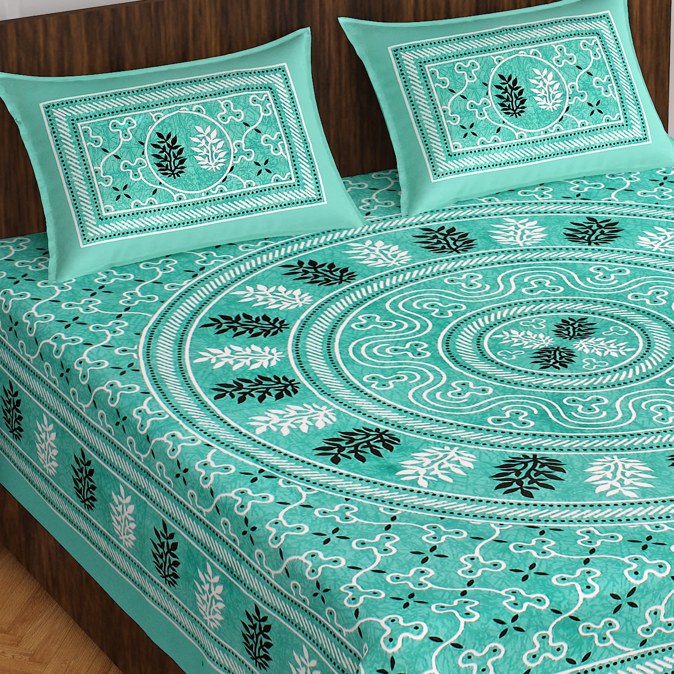 Jaipuri Traditional Double Bed Bedsheet with 2 Pillow Covers
