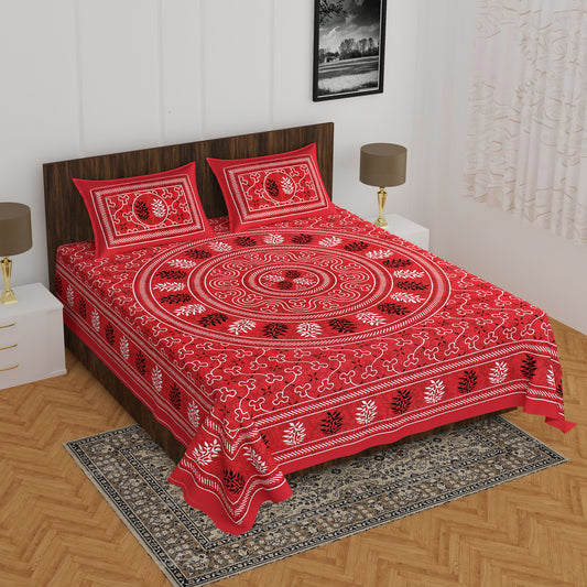 Jaipuri Traditional Double Bed Bedsheet with 2 Pillow Covers