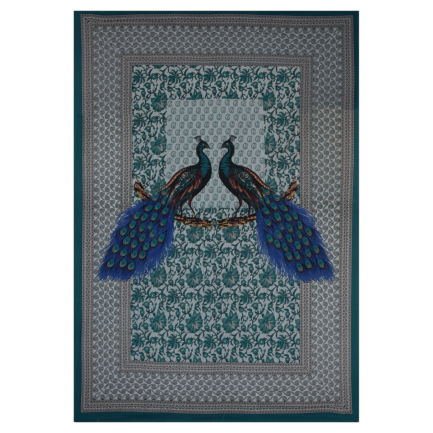 Jaipuri  Prints Cotton Single Bedsheet (Green)