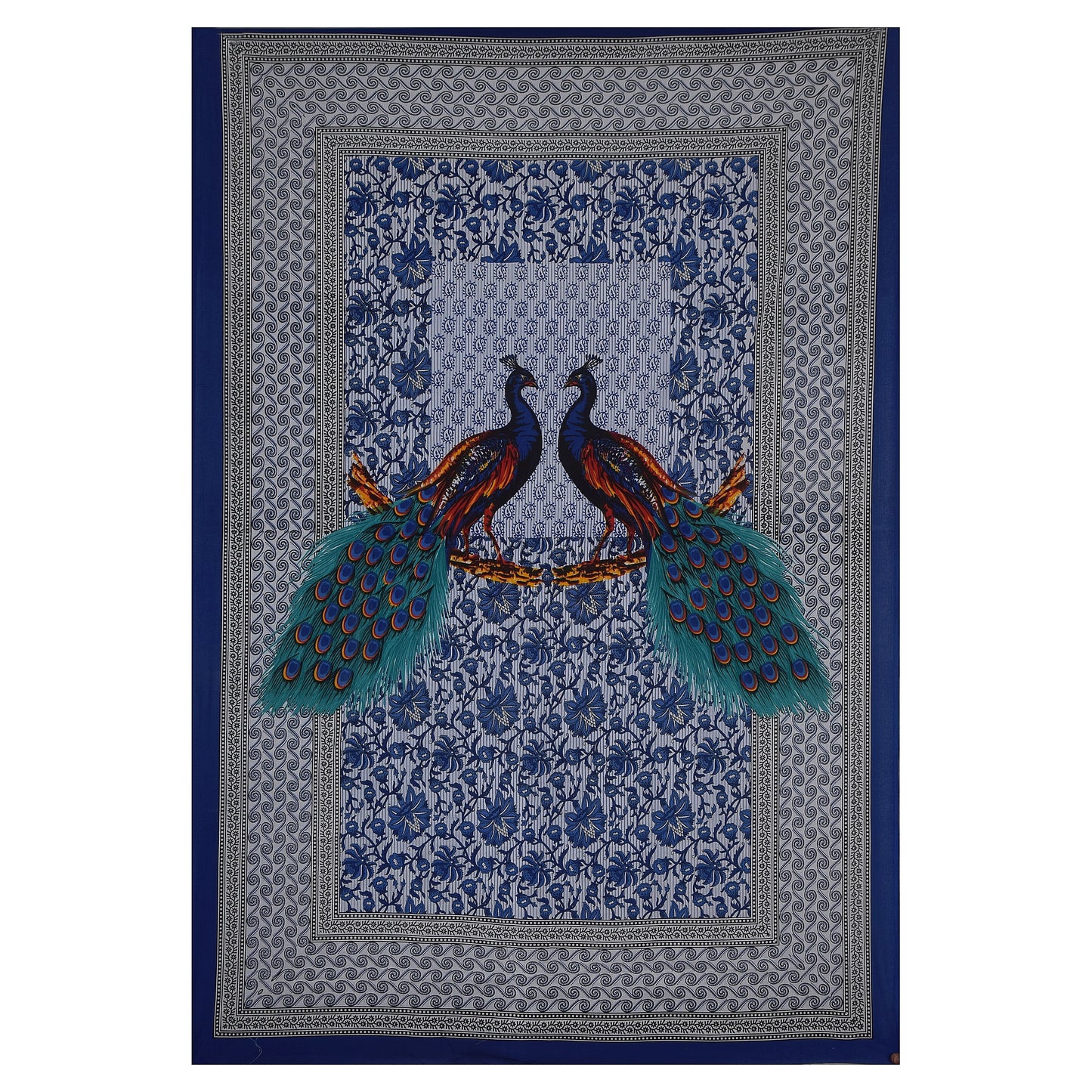 Jaipuri  Prints  Cotton Single Bedsheet (Blue)