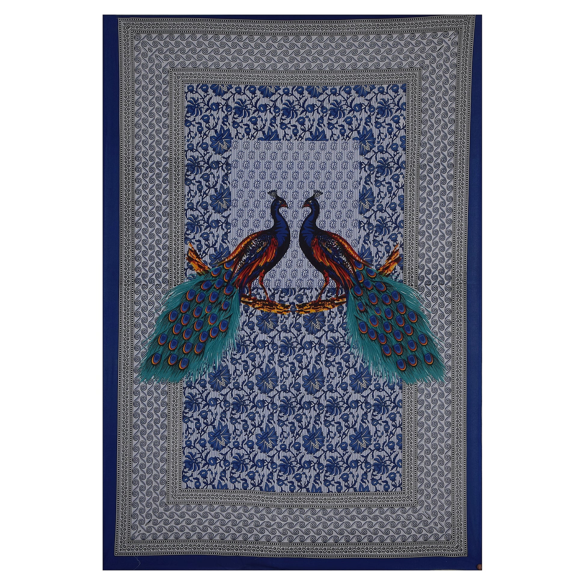 Jaipuri  Prints  Cotton Single Bedsheet (Blue)