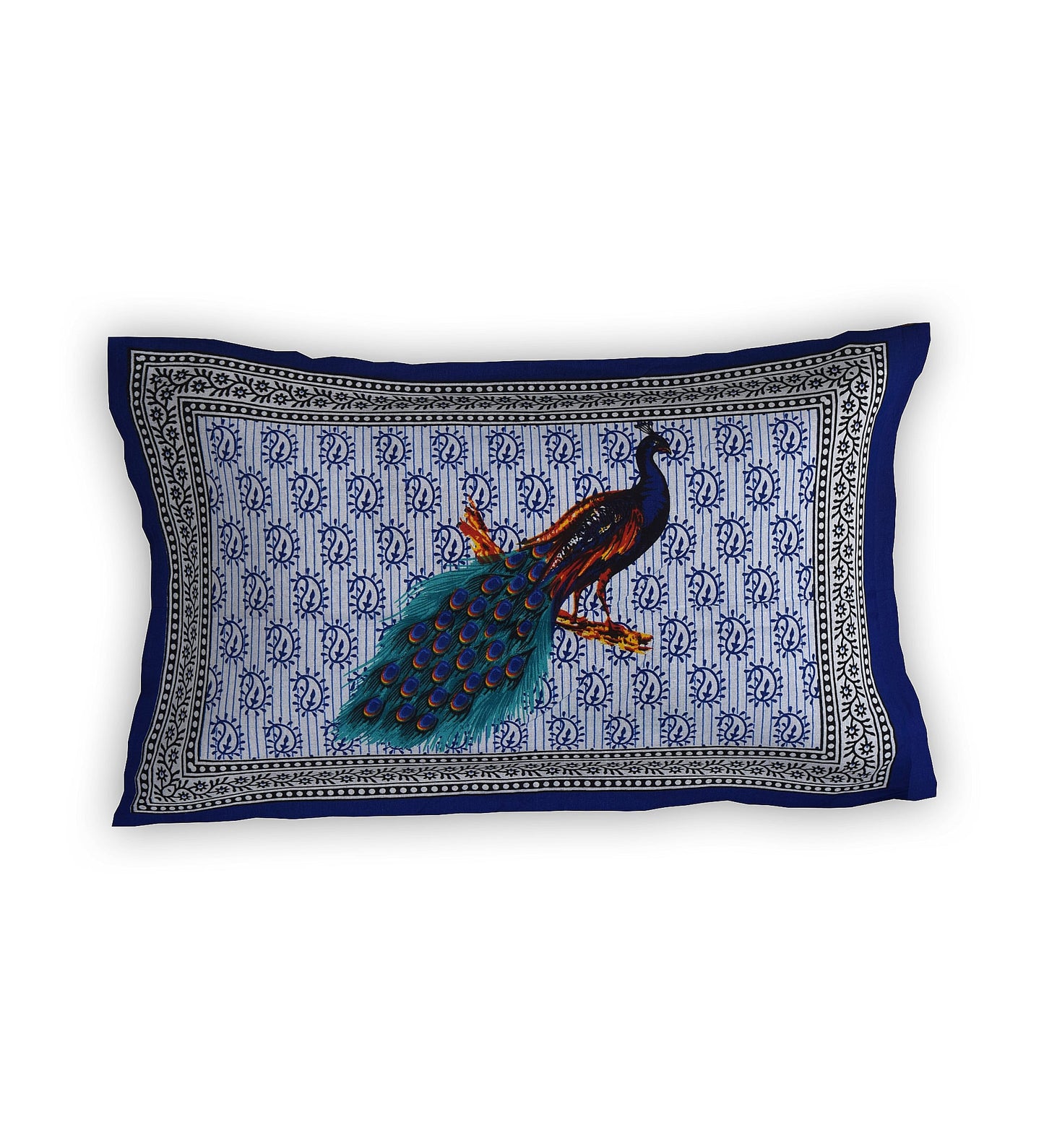Jaipuri  Prints  Cotton Single Bedsheet (Blue)