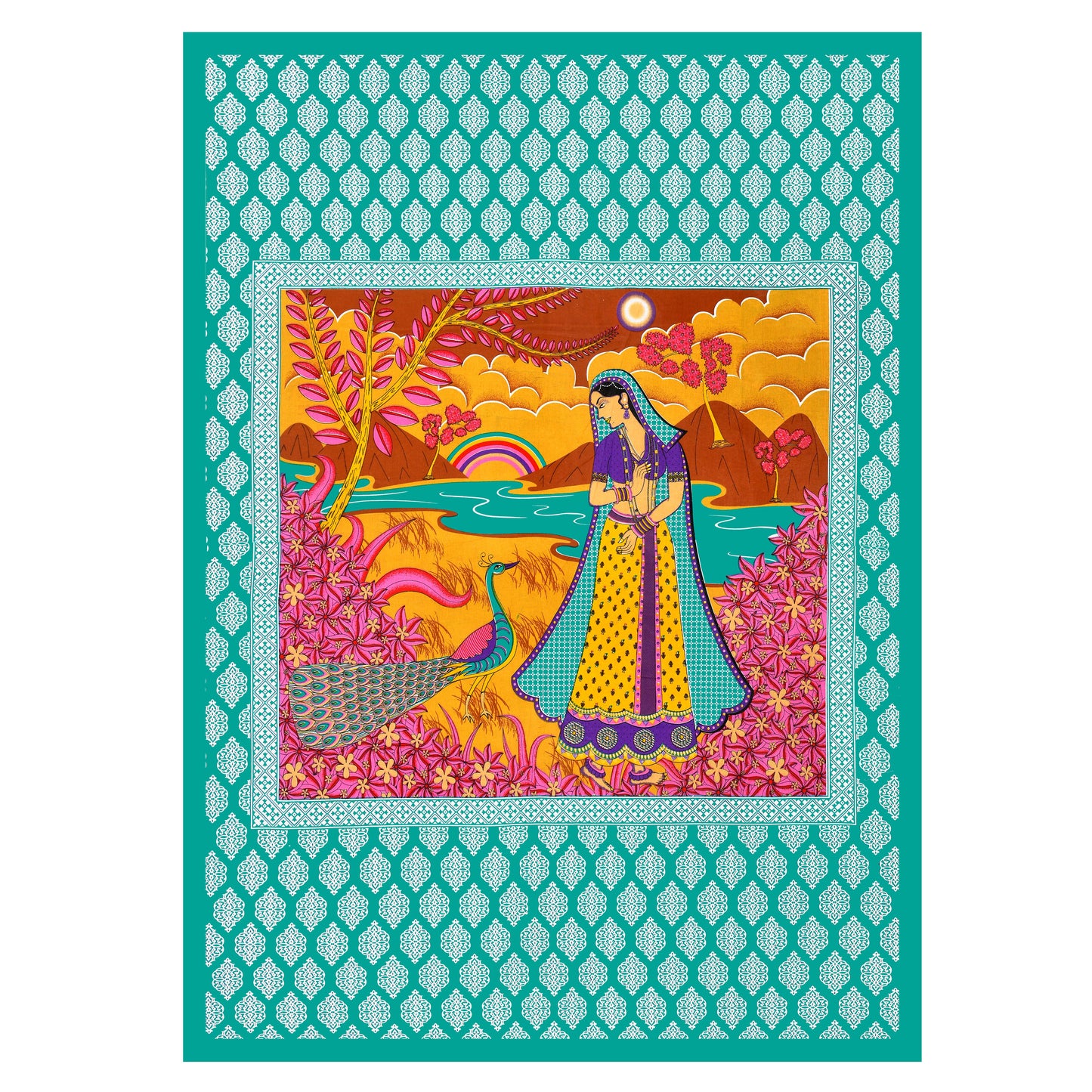 Jaipuri  Prints  Cotton Single Bedsheet (Green)