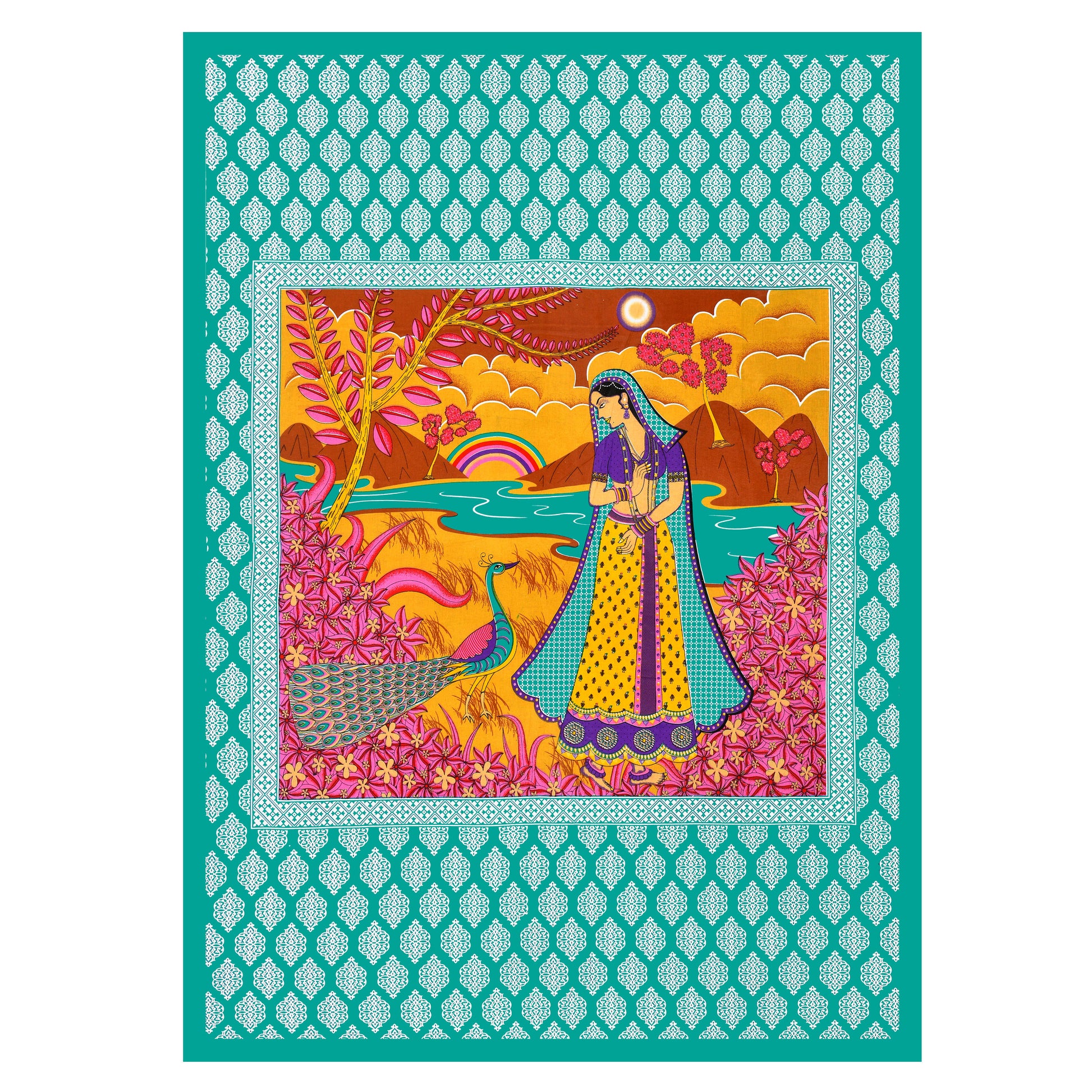 Jaipuri  Prints  Cotton Single Bedsheet (Green)