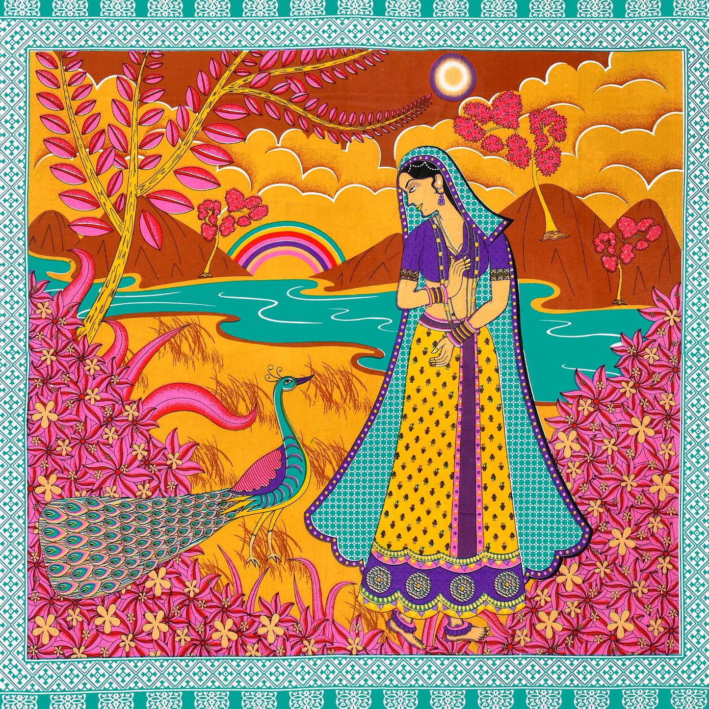 Jaipuri  Prints  Cotton Single Bedsheet (Green)