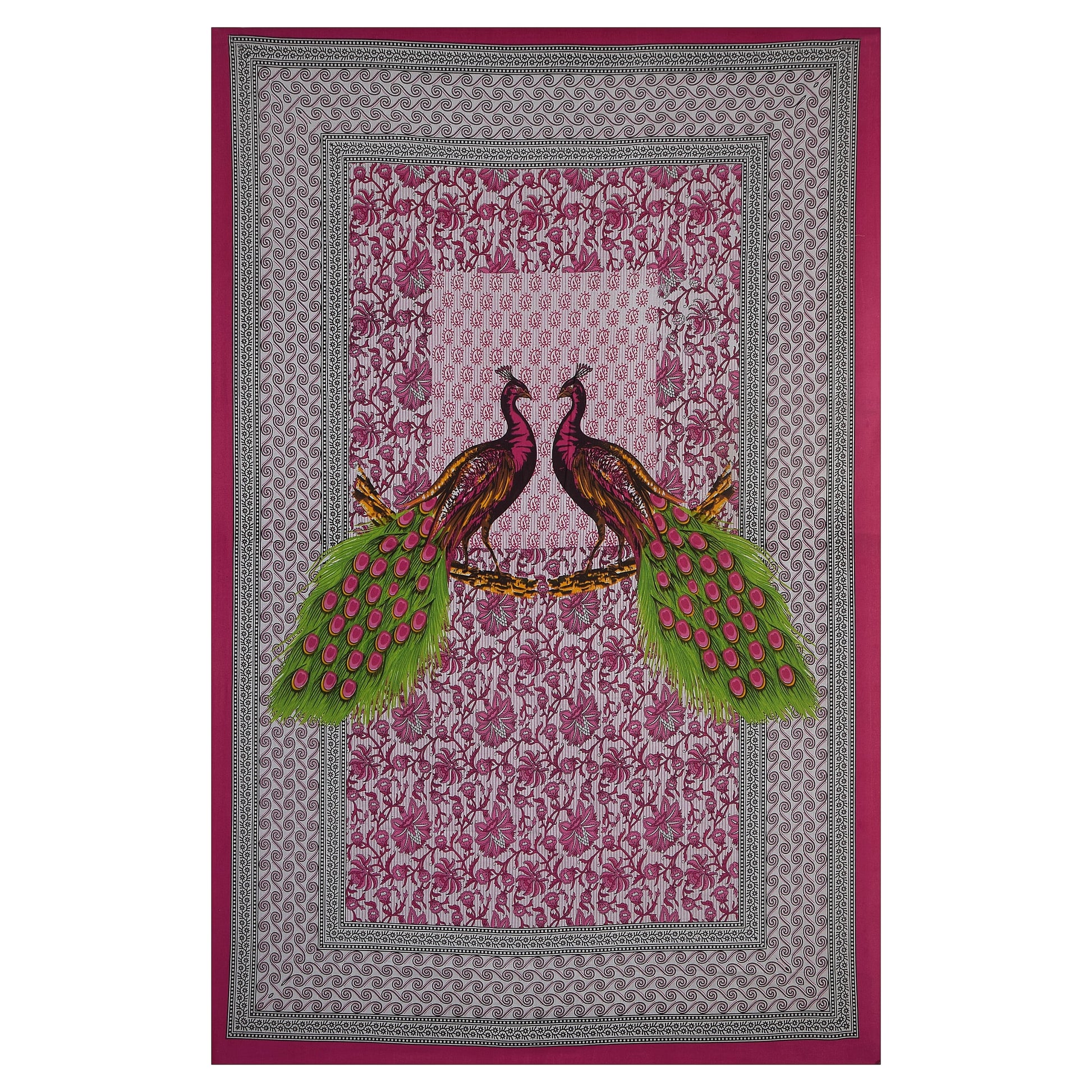 Jaipuri  Prints  Cotton Single Bedsheet (Pink)