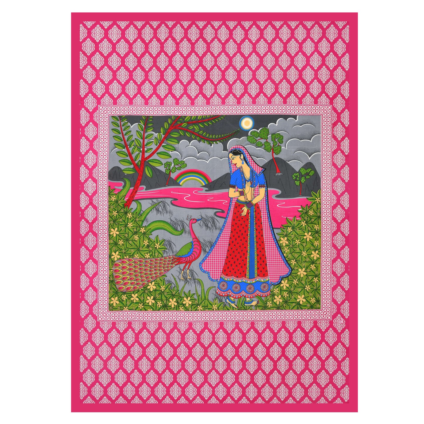 Jaipuri  Prints  Cotton Single Bedsheet (Pink)