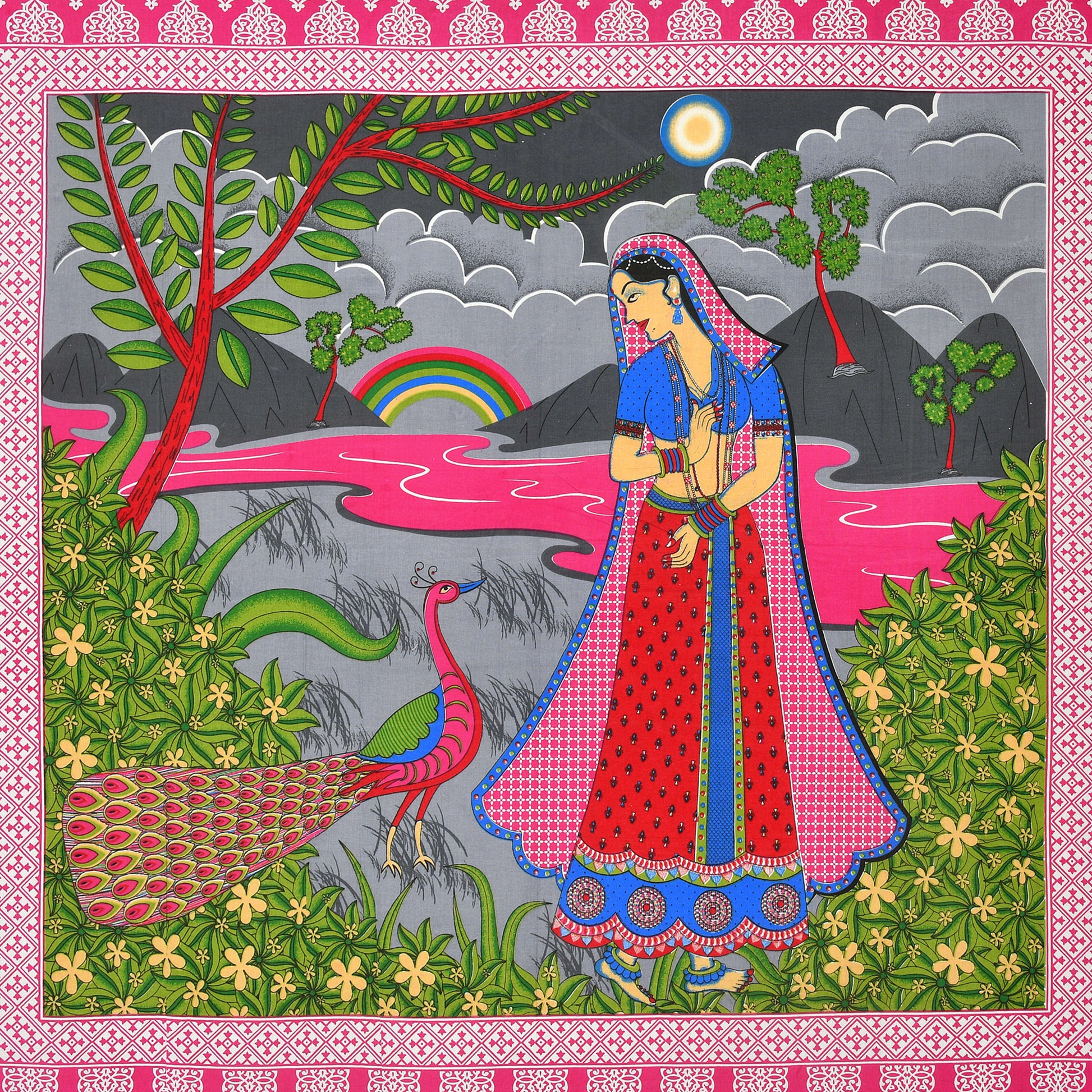 Jaipuri  Prints  Cotton Single Bedsheet (Pink)