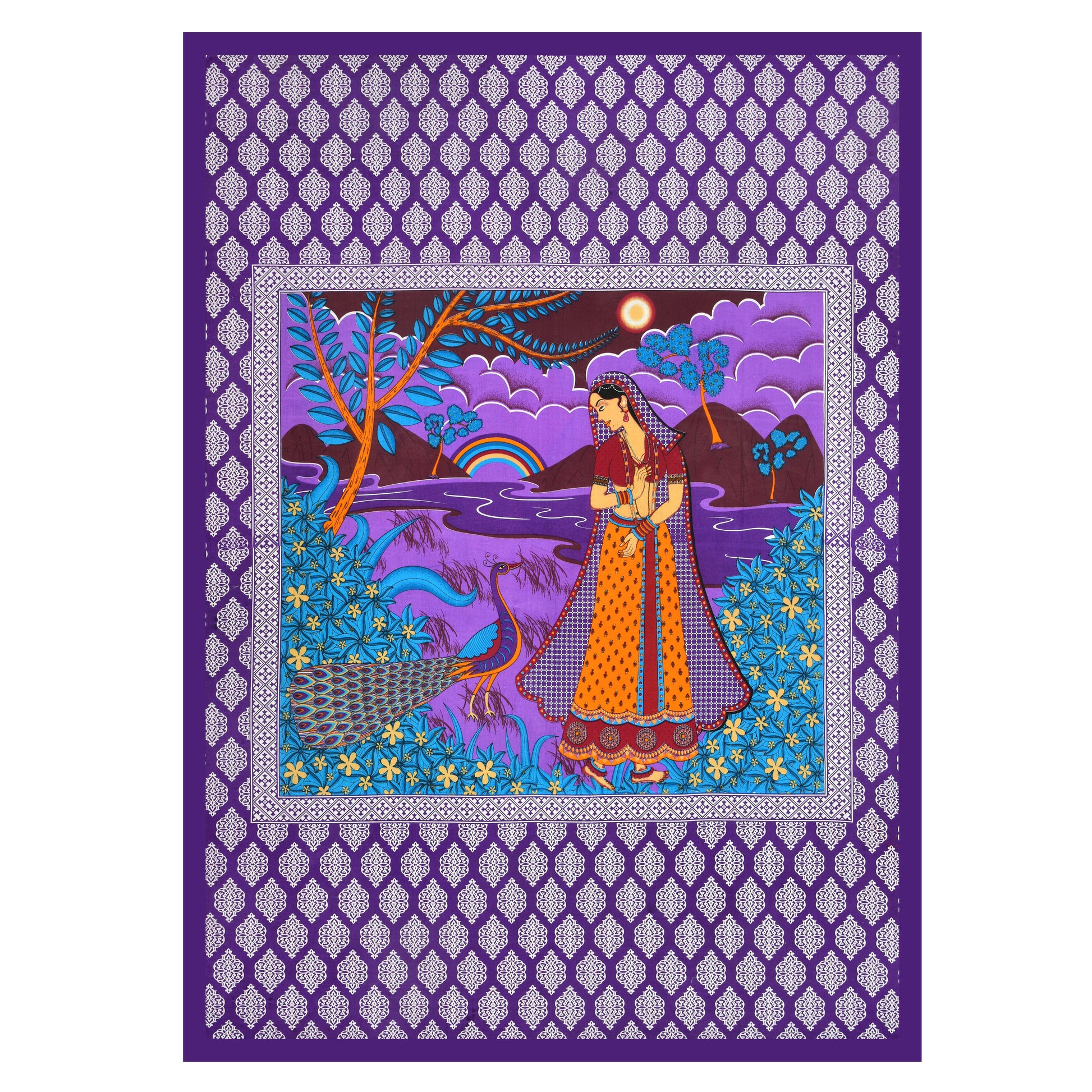 Jaipuri  Prints  Cotton Single Bedsheet (Purpal)