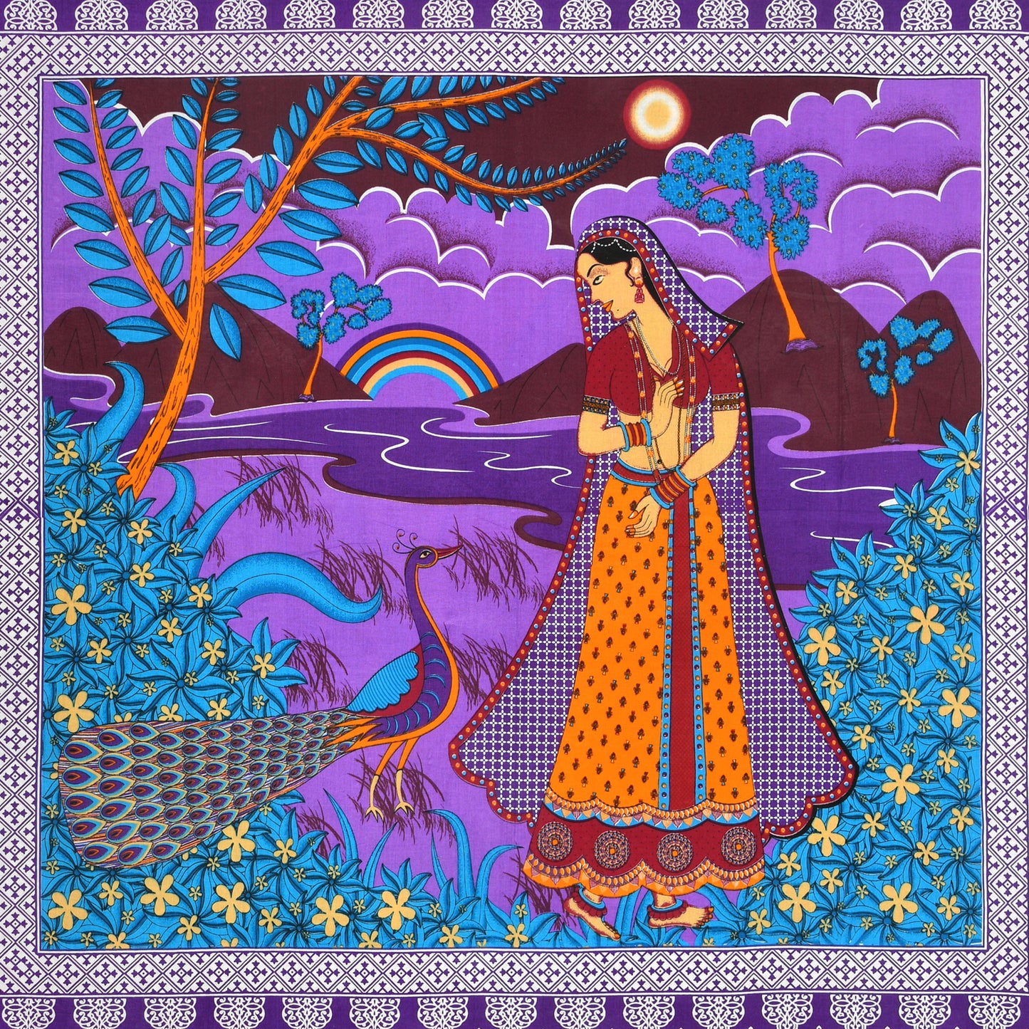 Jaipuri  Prints  Cotton Single Bedsheet (Purpal)