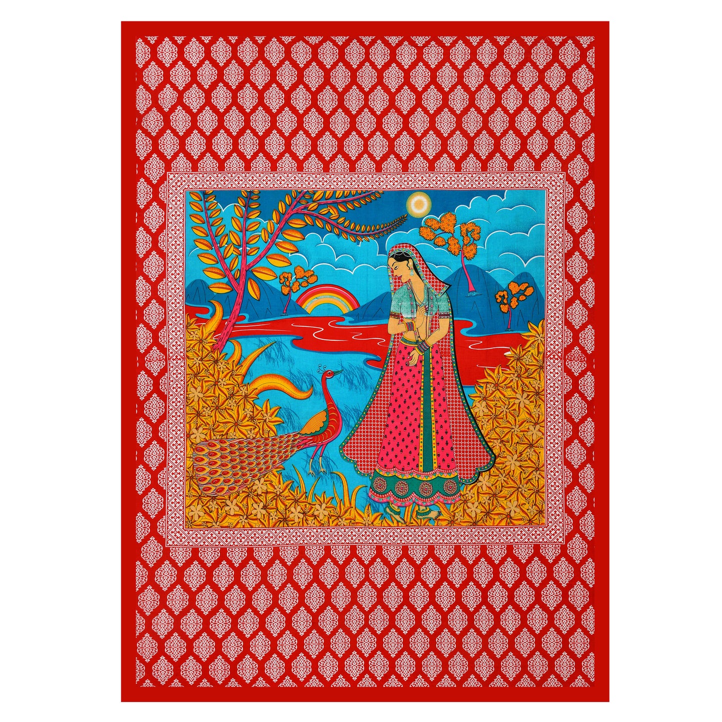 Jaipuri  Prints  Cotton Single Bedsheet (Red)
