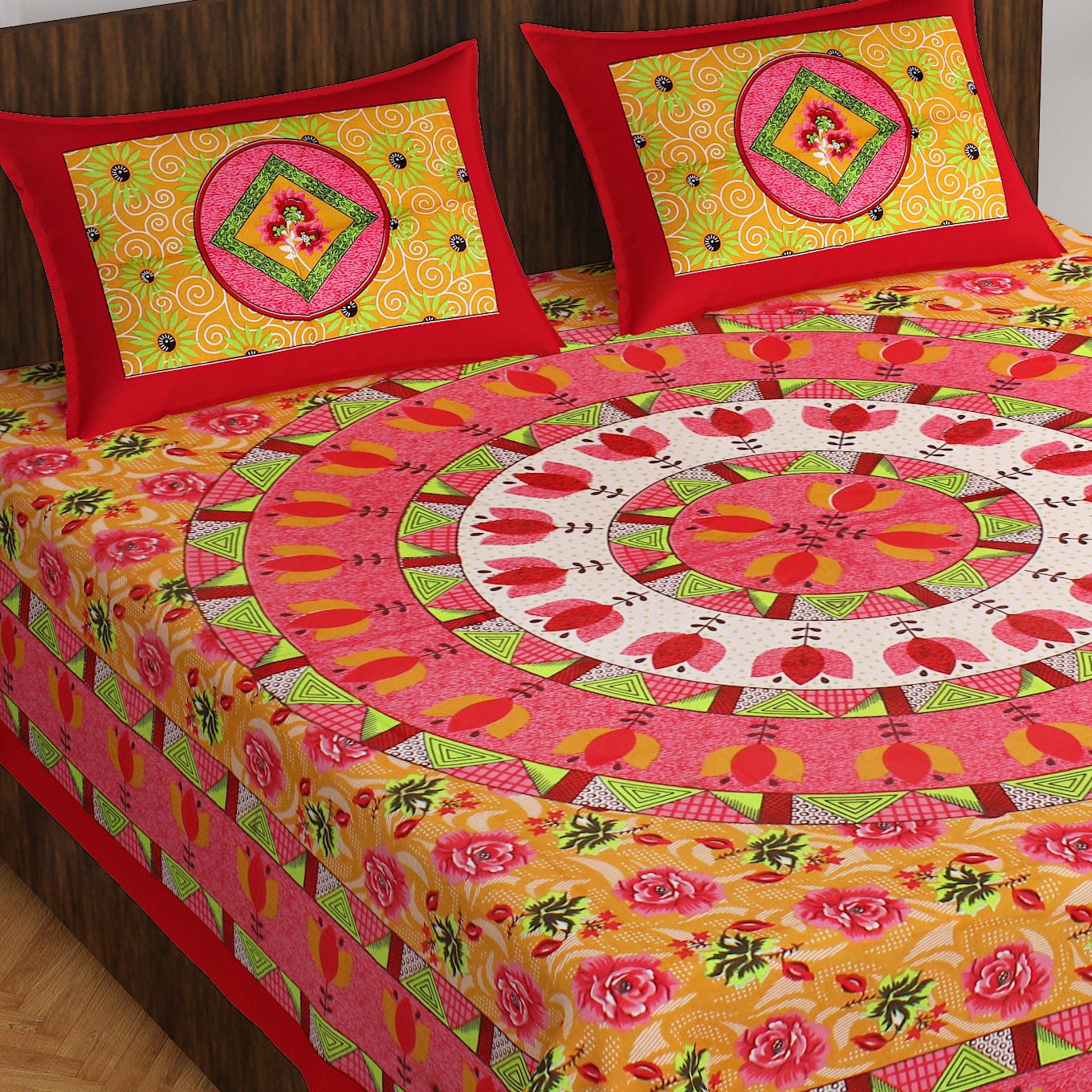Cotton Printed Double Bedsheet (Red)