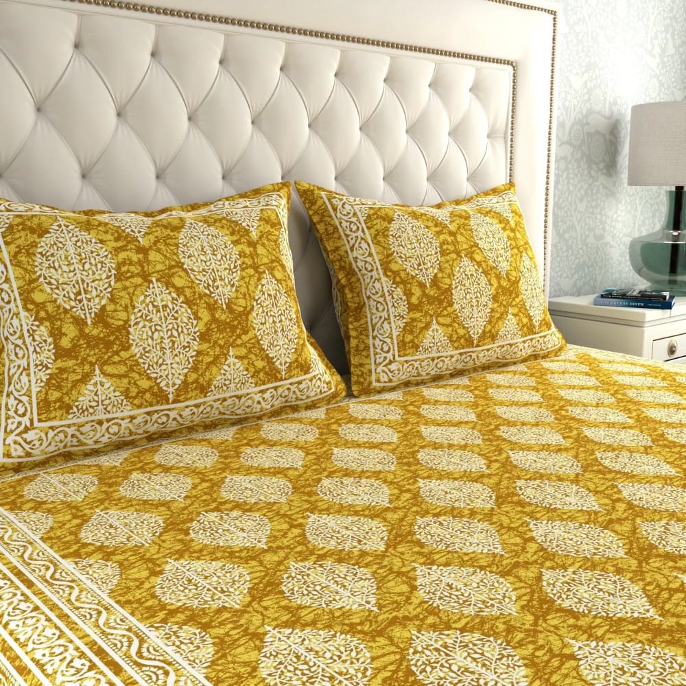 Cotton Double Bedsheet with 2 Pillow Covers - Yellow