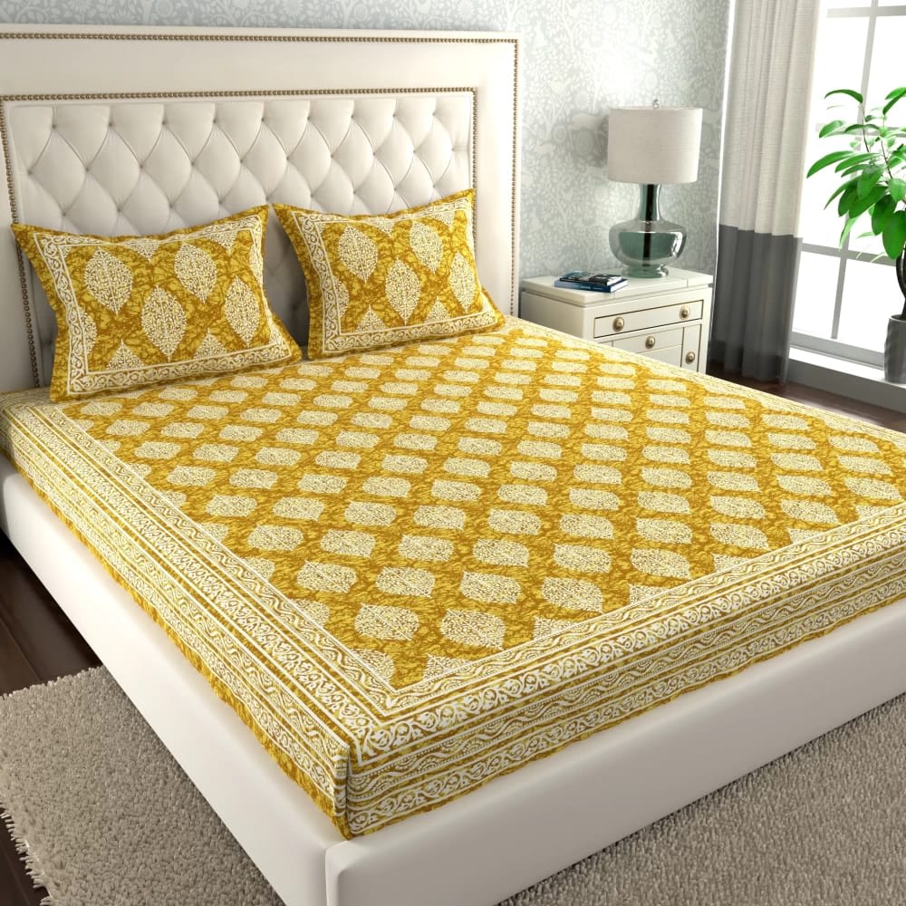 Cotton Double Bedsheet with 2 Pillow Covers - Yellow