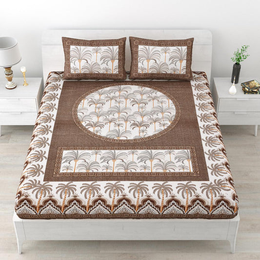 Khajoor print Cotton double bedsheet with 2  pillow cover Brown