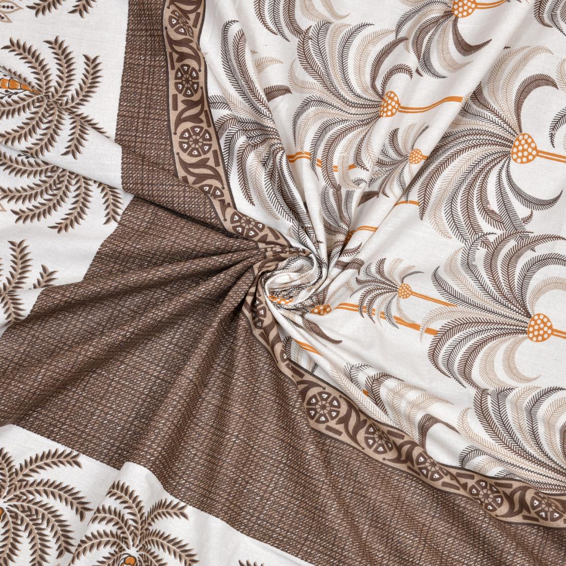 Khajoor print Cotton double bedsheet with 2  pillow cover Brown
