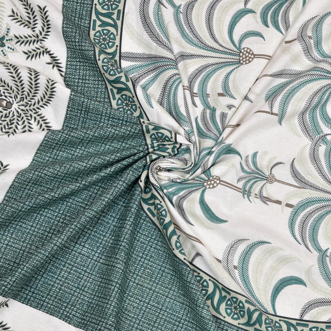Khajoor print Cotton double bedsheet with 2  pillow cover Green