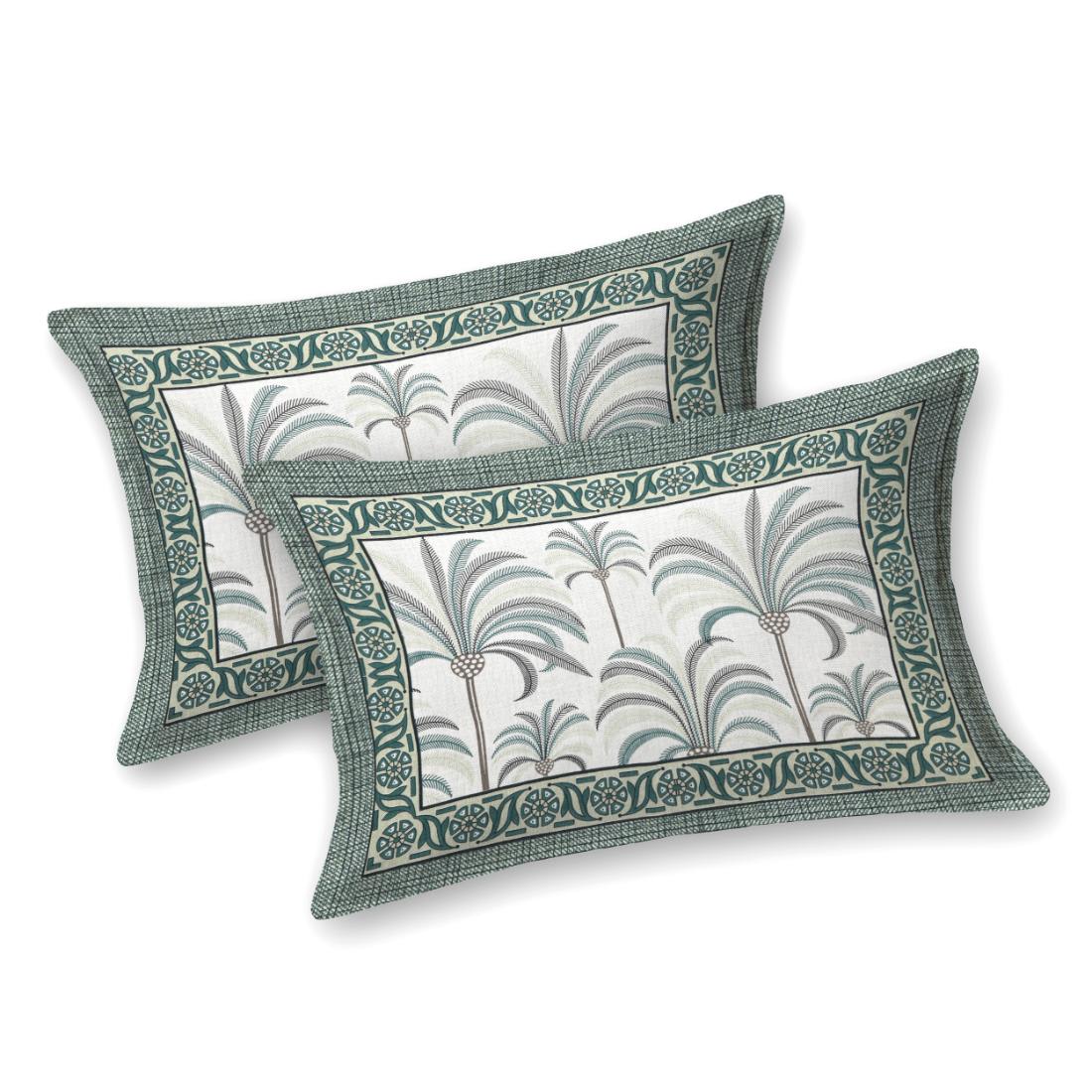 Khajoor print Cotton double bedsheet with 2  pillow cover Green