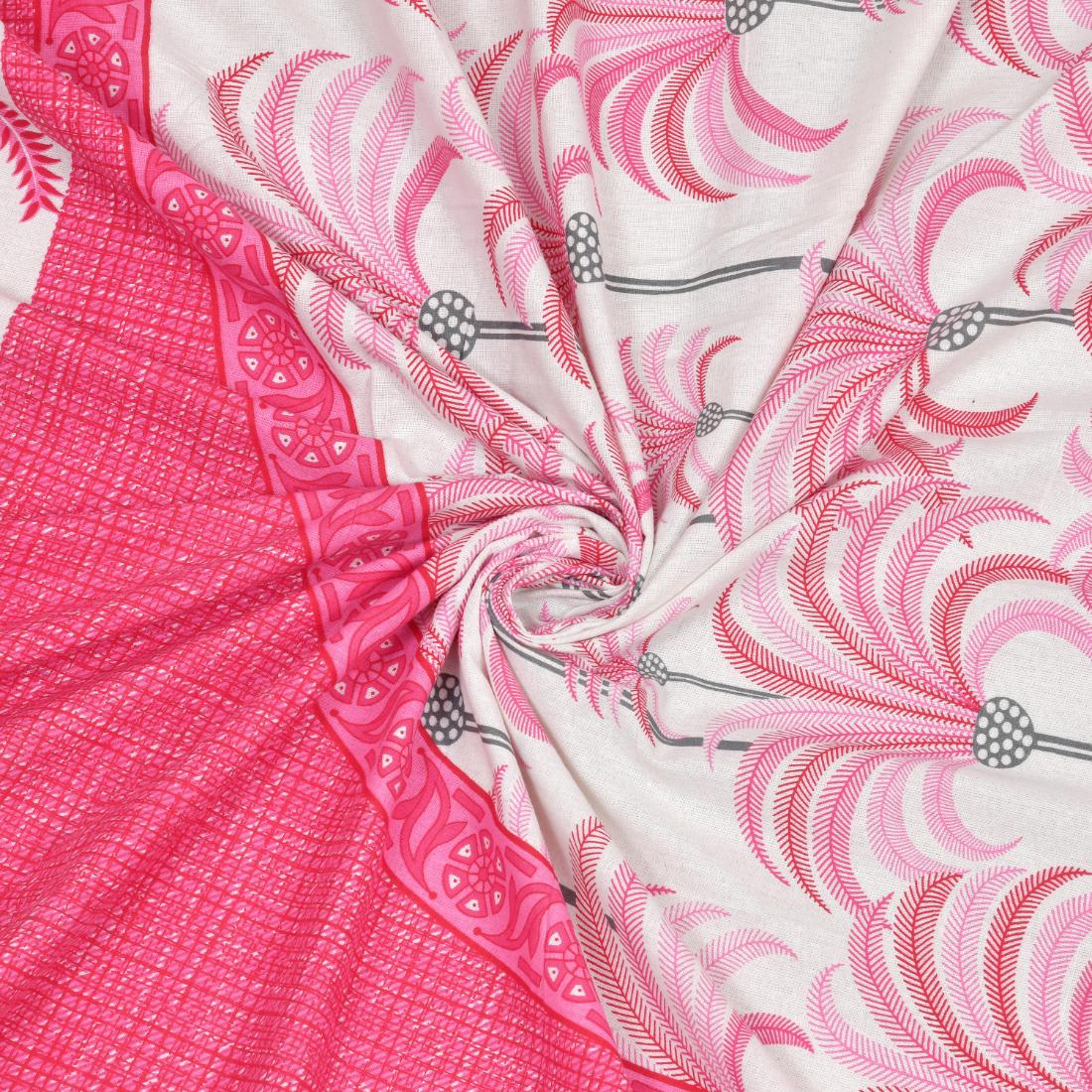Khajoor print Cotton double bedsheet with 2  pillow cover Pink