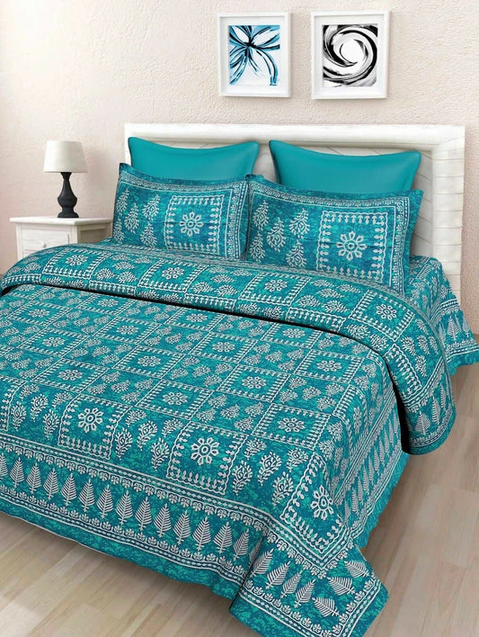 Jaipuri Prints Cotton Double Bedsheet (Seagreen)