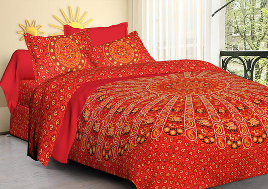 100% Cotton Printed King Bedsheet (Red)