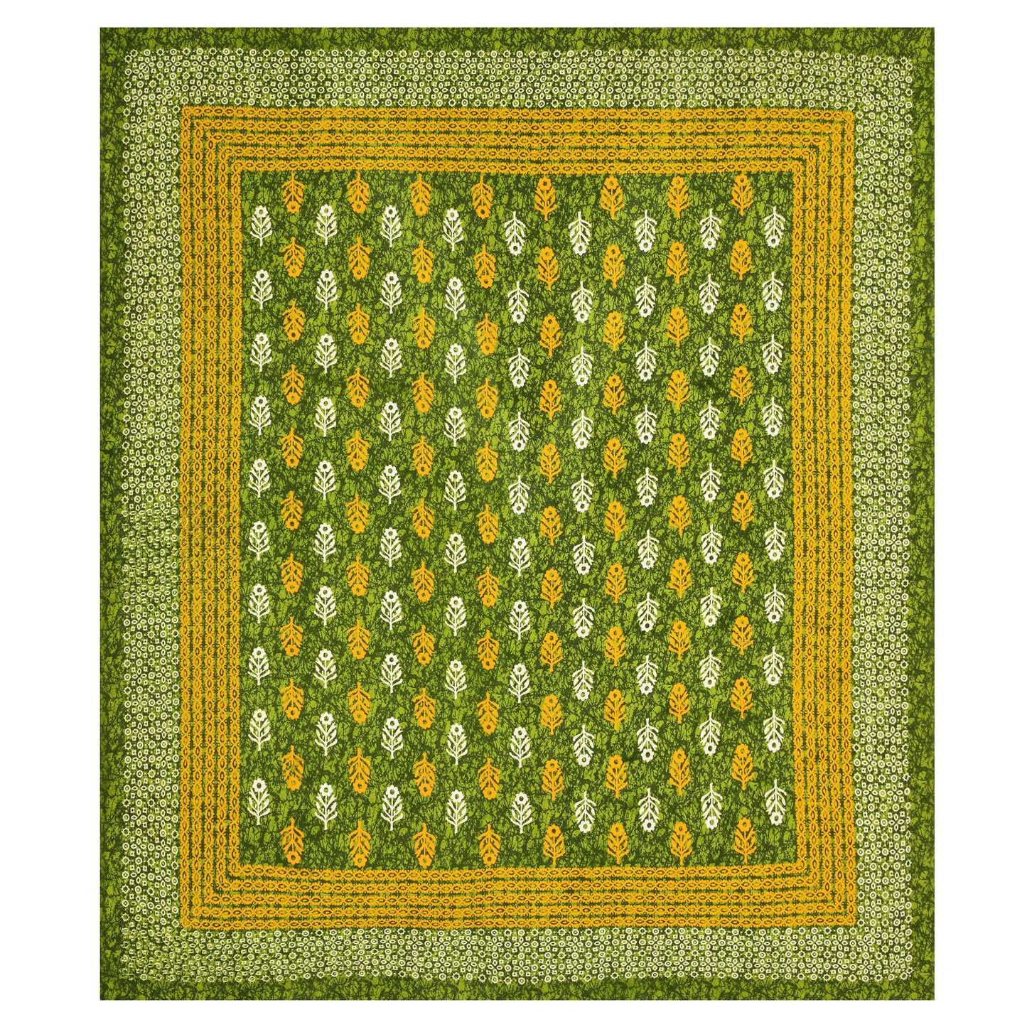 Motif Printed Jaipuri Cotton Double Bedsheet with 2 Pillow Covers  (Green)