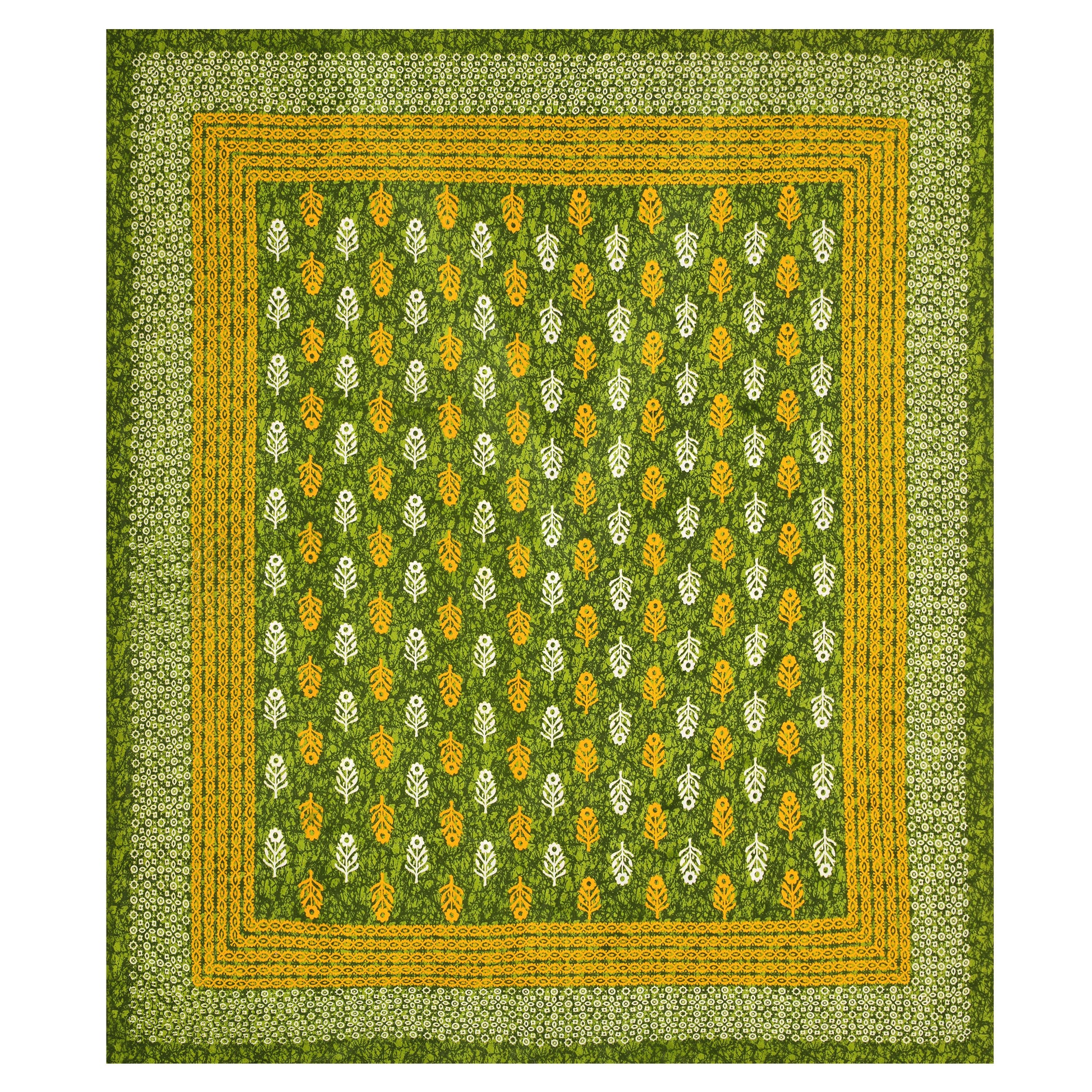 Motif Printed Jaipuri Cotton Double Bedsheet with 2 Pillow Covers  (Green)
