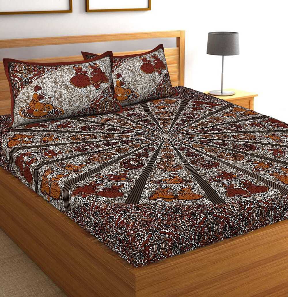 Jaipuri Prints Cotton Double Bedsheet (Maroon)
