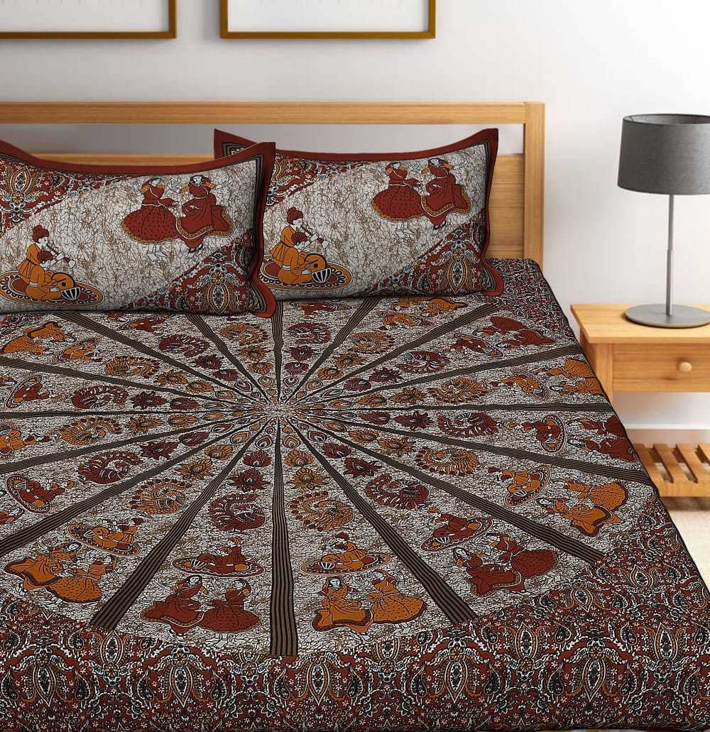 Jaipuri Prints Cotton Double Bedsheet (Maroon)