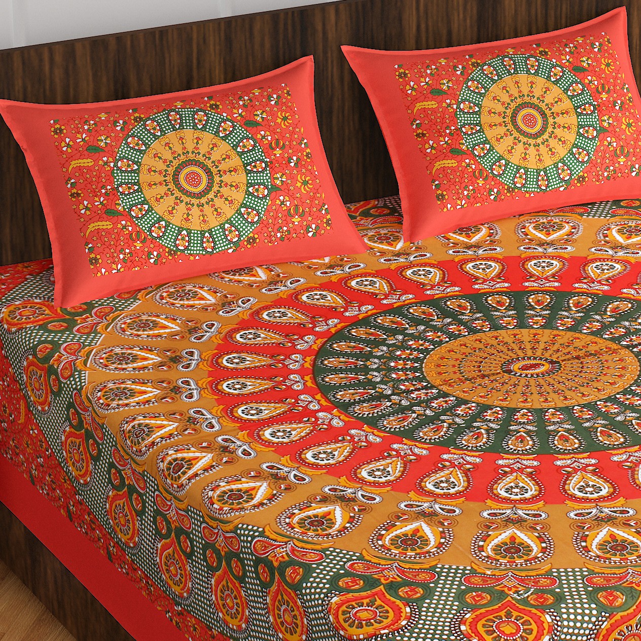100% Cotton Printed Double Bedsheet (Red)