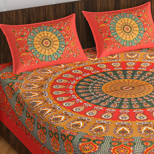 100% Cotton Printed Double Bedsheet (Red)