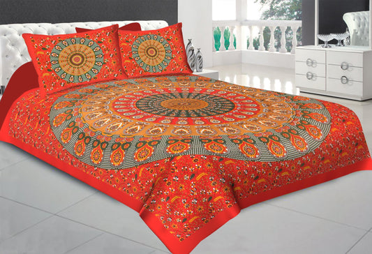 100% Cotton Printed Double Bedsheet (Red)