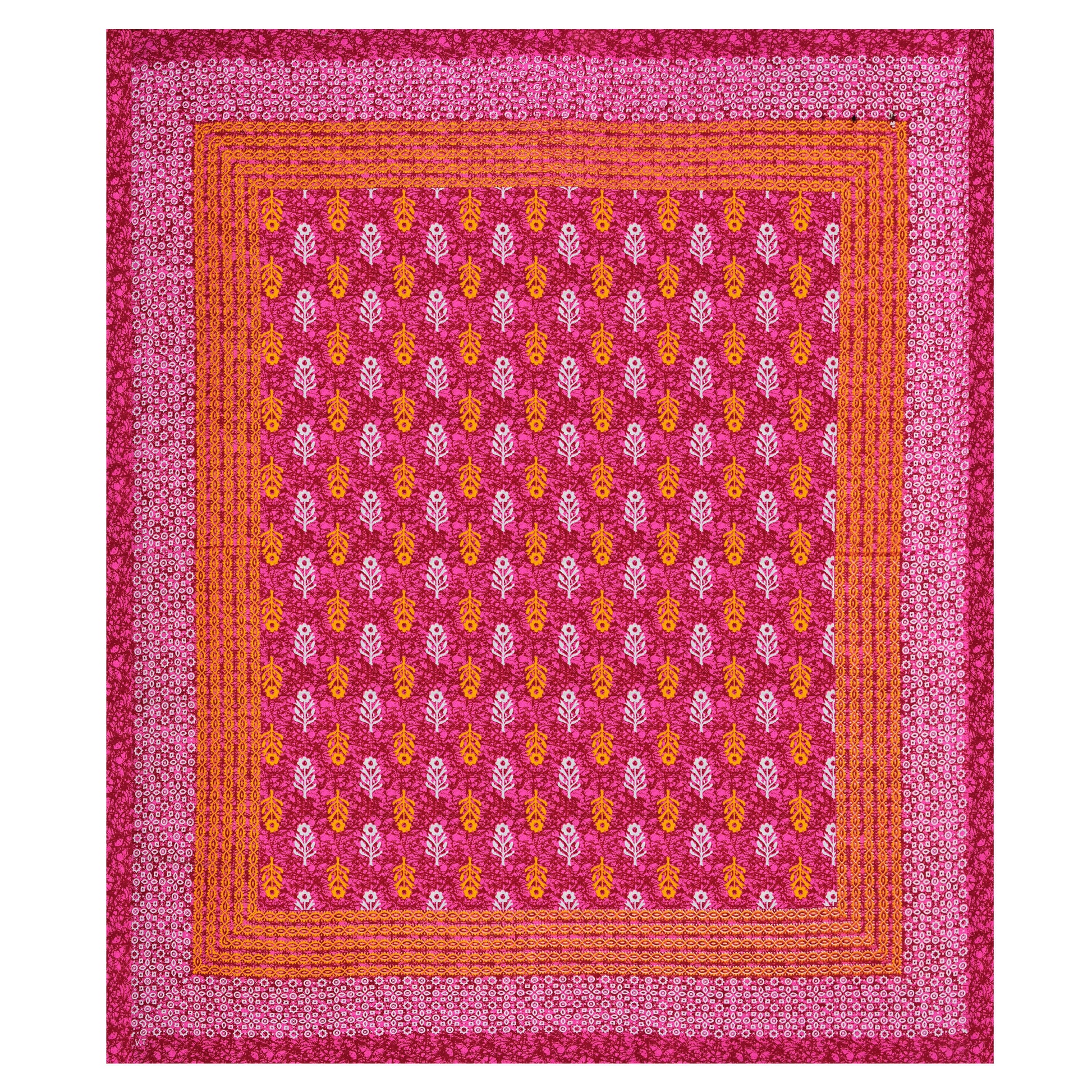 Motif Printed Jaipuri Cotton Double Bedsheet with 2 Pillow Covers (Pink)