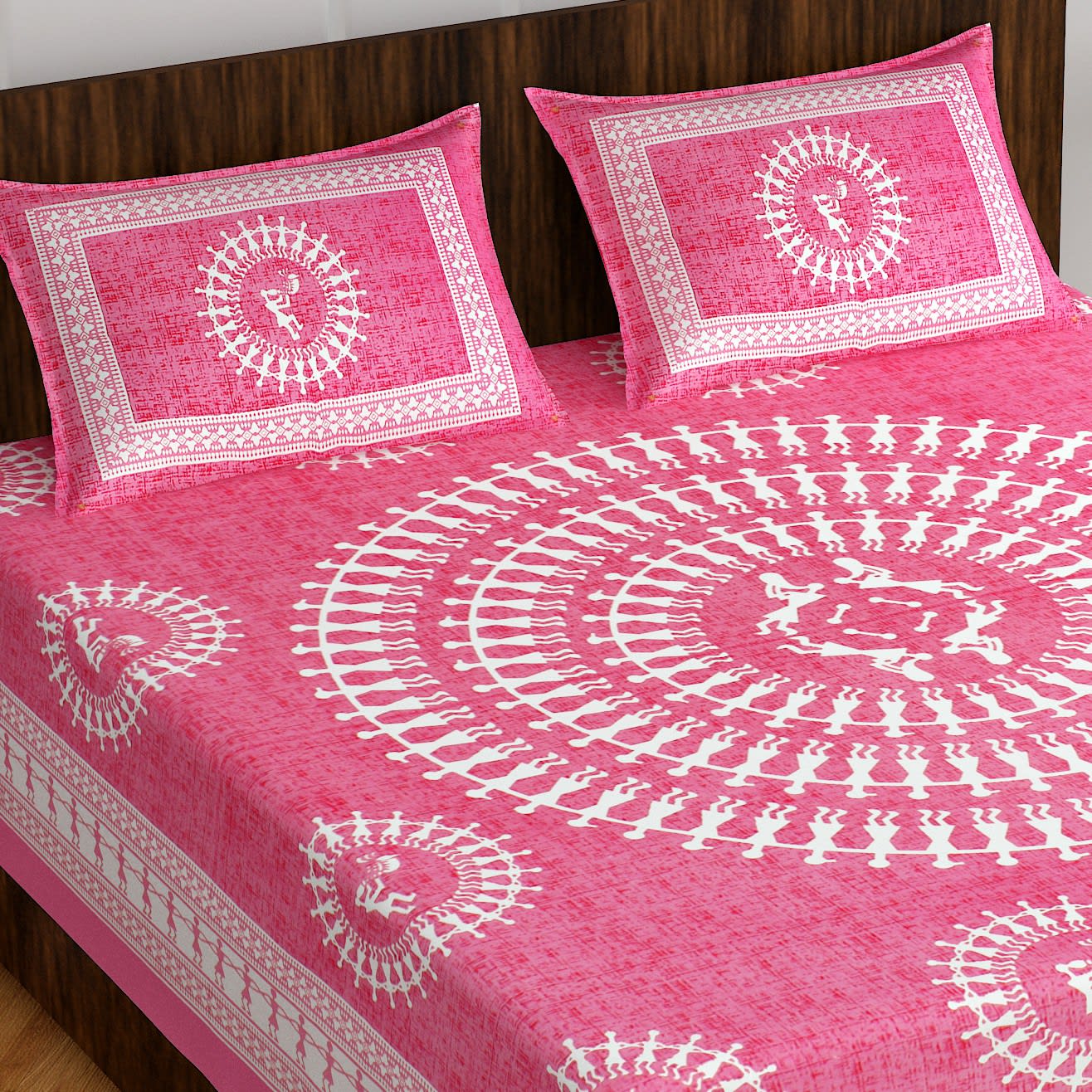 Jaipuri Prints Cotton Double Bedsheet (Pink)