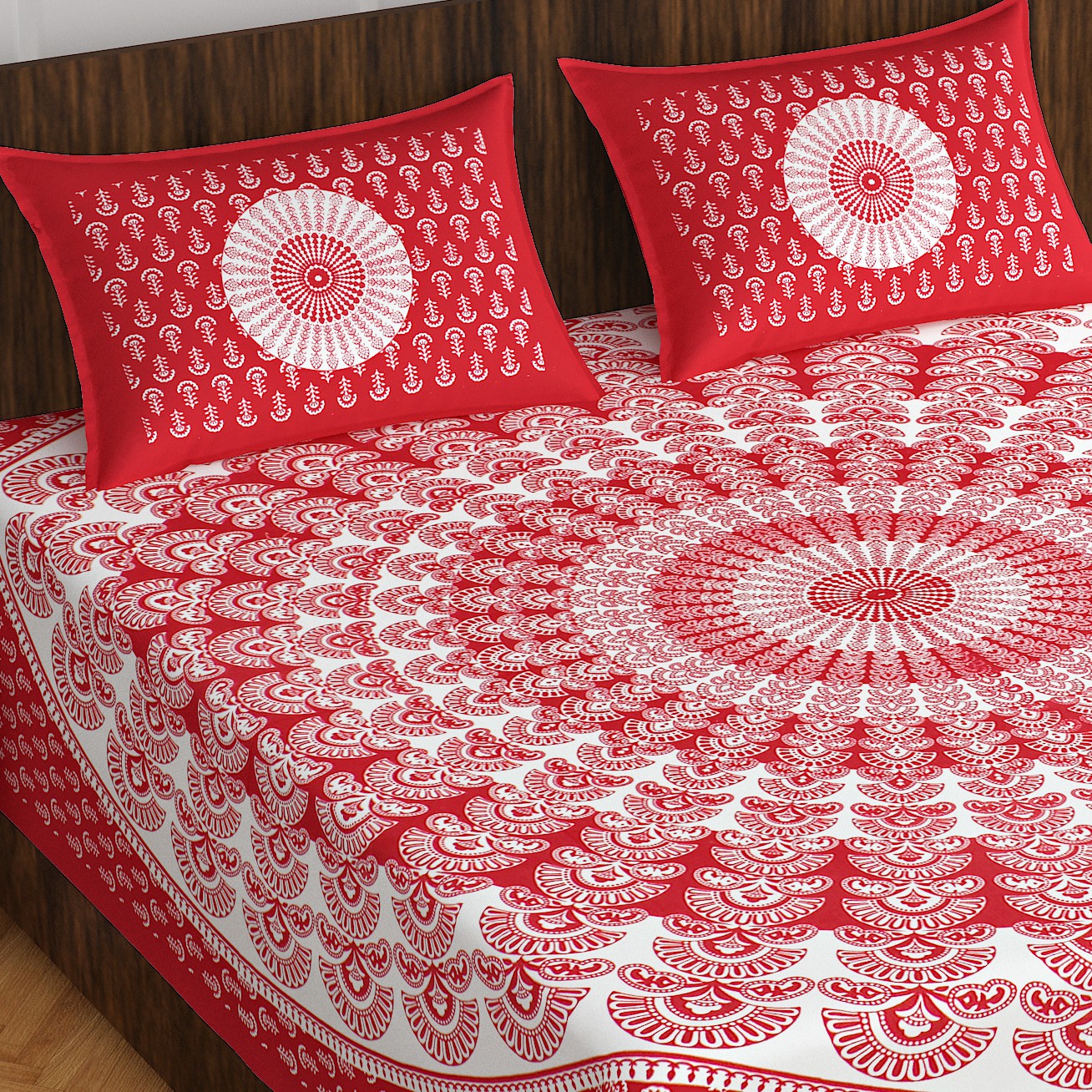 Cotton Printed Double Bedsheet (Red)