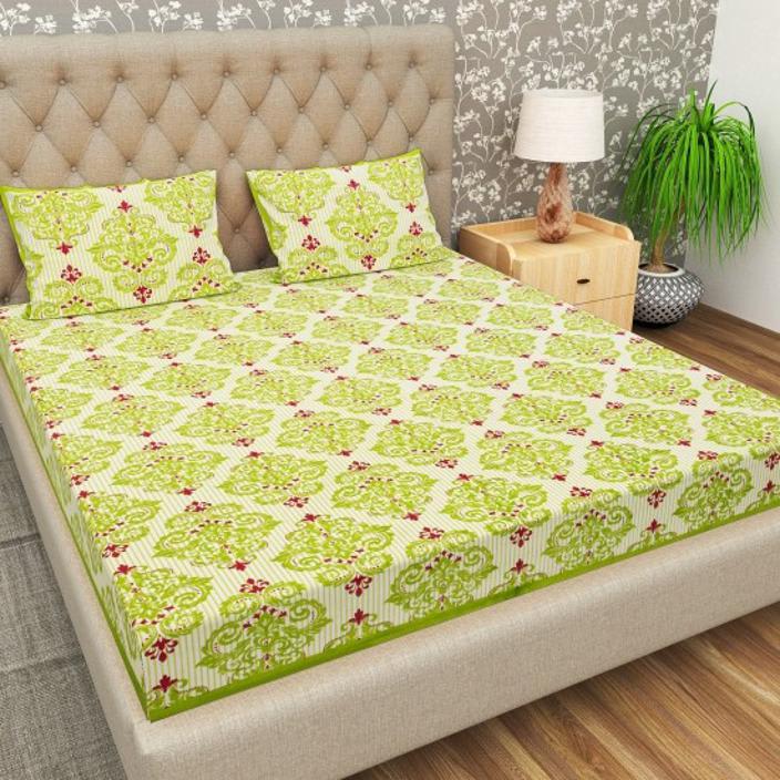 Jaipuri Prints Cotton Double Bedsheet (Green)