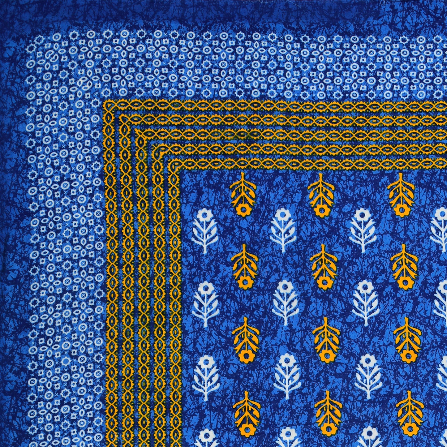 Motif Printed Jaipuri Cotton Double Bedsheet with 2 Pillow Covers ( Blue)