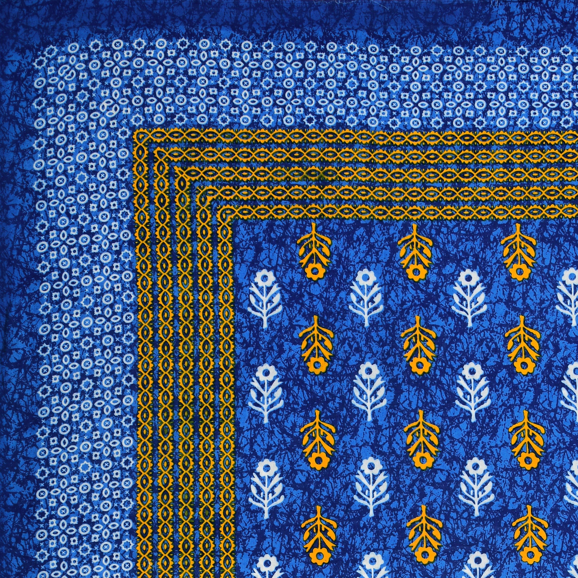 Motif Printed Jaipuri Cotton Double Bedsheet with 2 Pillow Covers ( Blue)