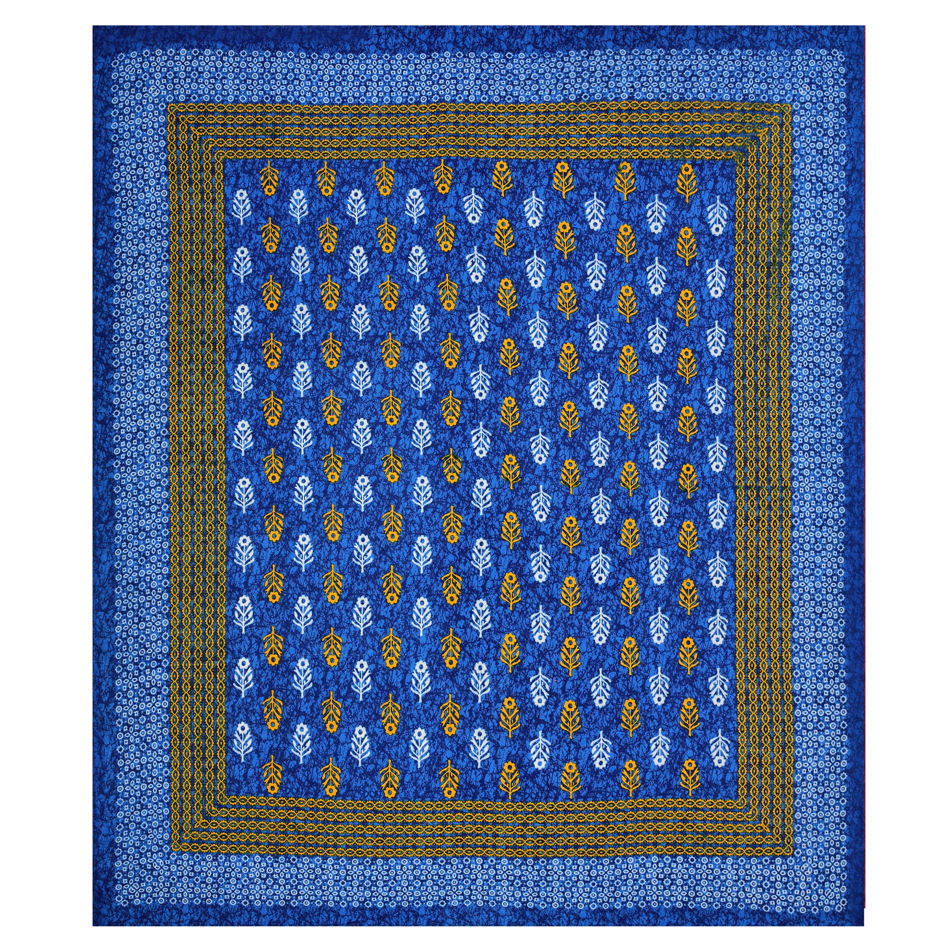 Motif Printed Jaipuri Cotton Double Bedsheet with 2 Pillow Covers ( Blue)