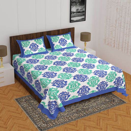 Jaipuri Prints Cotton Double Bedsheet (Blue)