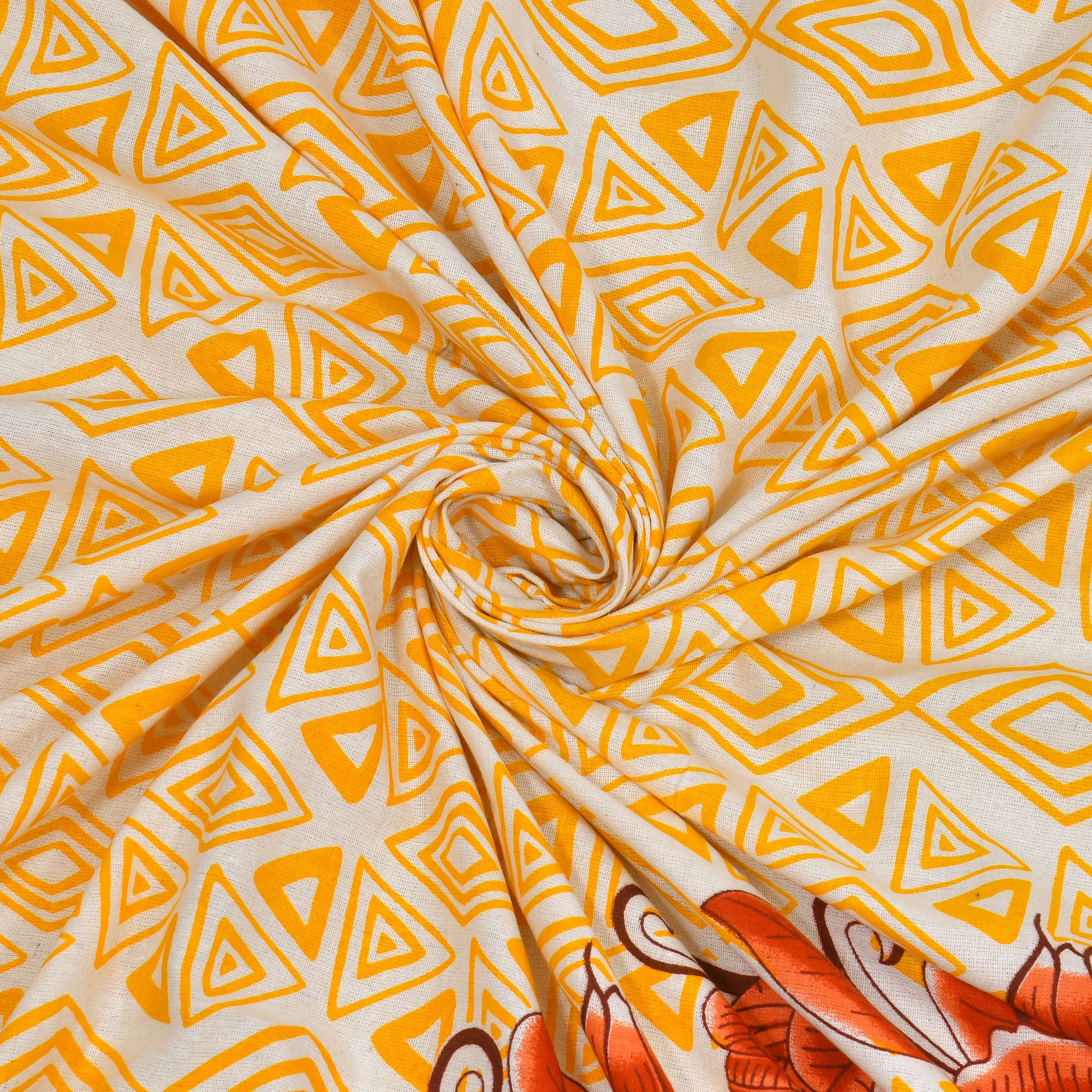 Floral Print Cotton Double Bed Sheet (Yellow)