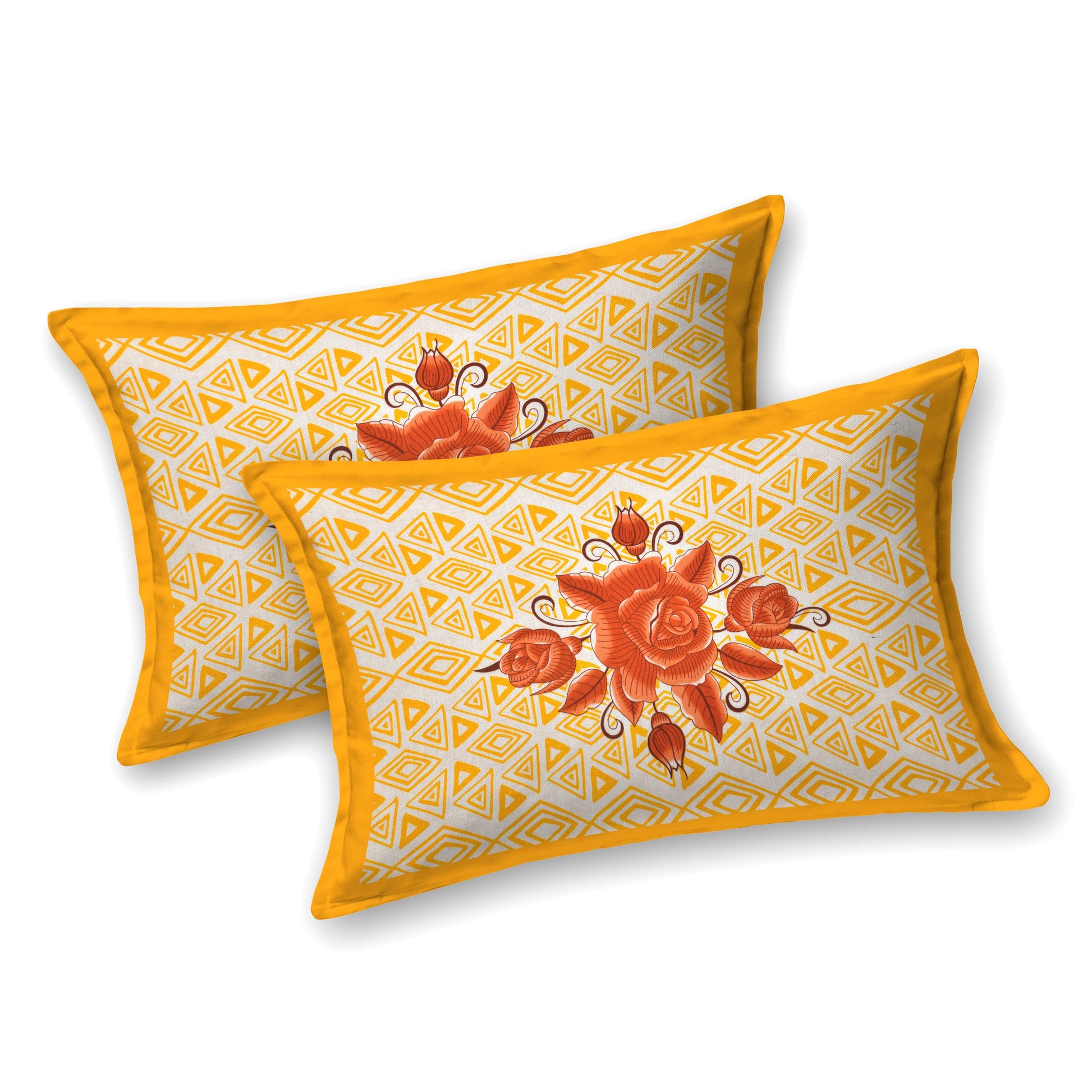 Floral Print Cotton Double Bed Sheet (Yellow)